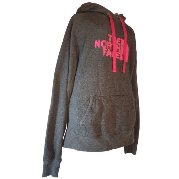 The North Face Women's Hoodie Charcoal Gray Pink Letters Size Medium - Picture 2 of 10